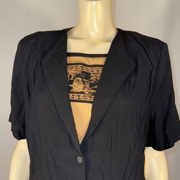 NWT Vintage Layered Animal Print Crinkle Short Sleeve Button Down Top Size 14 - Picture 2 of 12